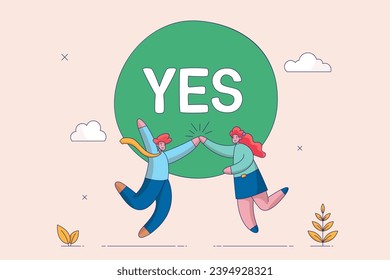 Agreed upon or approved task, achievement or completed project, checklist, concept of accomplishment, happy business people celebrating the completion of work after responsible project.