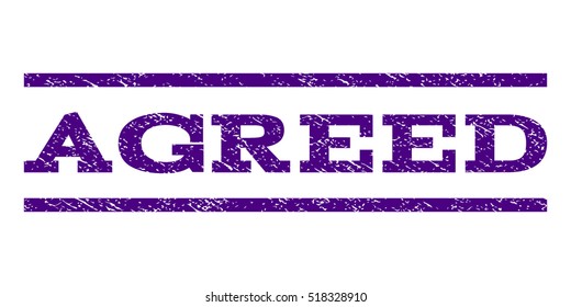Agreed watermark stamp. Text caption between horizontal parallel lines with grunge design style. Rubber seal stamp with dust texture. Vector indigo blue color ink imprint on a white background.