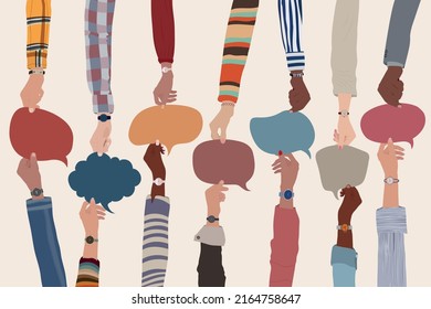 Agreement or affair between a group of colleagues or collaborators.Diversity People who exchange information.Arms and hands holding speech bubble.Community.Concept of sharing and exchange