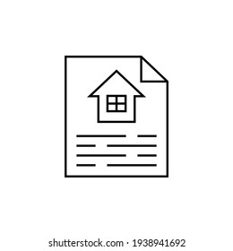 Agreement business document house icon in flat black line style, isolated on white background 