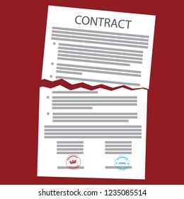 Agreement cancellation, torn paper sign.  Contract liquidation concept