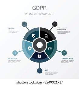 agreement, communication, law, protection, secure, icons Infographic design layout template. Creative presentation concept with 5 steps