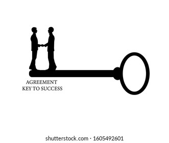 agreement concept, two men silhouette look like a key  in black and white  color, successful work together idea, vector