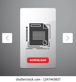 agreement, contract, deal, document, paper Glyph Icon in Carousal Pagination Slider Design & Red Download Button