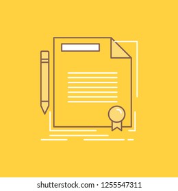 agreement, contract, deal, document, paper Flat Line Filled Icon. Beautiful Logo button over yellow background for UI and UX, website or mobile application