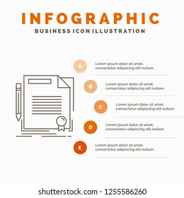 agreement, contract, deal, document, paper Infographics Template for Website and Presentation. Line Gray icon with Orange infographic style vector illustration