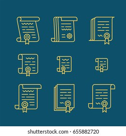 Agreement and contract vector line icons. Icon set of pact or convention. Vector agreement symbols