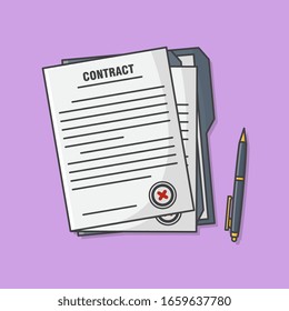 Agreement Document Or Legal Paper Sheet Contract Page With Pen, Signature, And Rejected Stamp Stock Vector Icon Illustration.