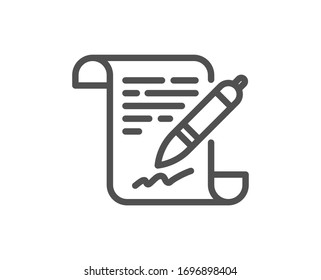 Agreement document line icon. Contract file signature sign. Office note symbol. Quality design element. Editable stroke. Linear style agreement document icon. Vector