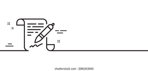 Agreement document line icon. Contract file signature sign. Office note symbol. Minimal line illustration background. Agreement document line icon pattern banner. White web template concept. Vector