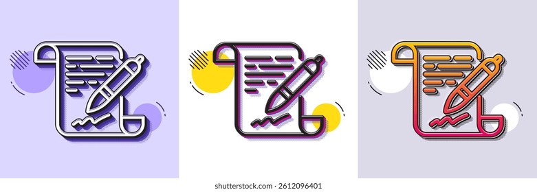 Agreement document line icon. Halftone dotted pattern. Gradient icon with grain shadow. Contract file signature sign. Office note symbol. Line agreement document icon. Various designs. Vector