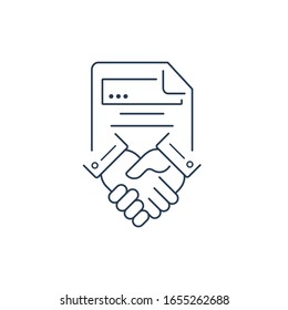 El acuerdo es electrónico. Icono lineal vectorial en un fondo blanco.