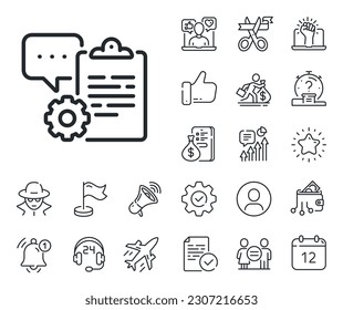 Agreement file sign. Salaryman, gender equality and alert bell outline icons. Clipboard document line icon. Survey record symbol. Clipboard line sign. Spy or profile placeholder icon. Vector