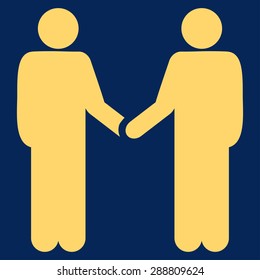 Agreement icon from Business Bicolor Set. This flat vector symbol uses yellow color, rounded angles, and isolated on a blue background.