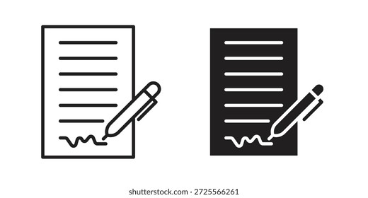 Ícone de contrato em linha fina, preenchida, estilo de traçado para site e aplicativos