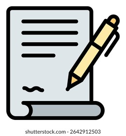 ícone do acordo ilustração de estilo de linha plana representando compreensão mútua e contratos formais, adequados para projetos jurídicos, de negócios e administrativos