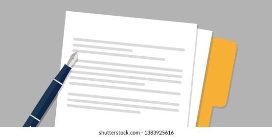 Agreement icon in flat style - contract and pen vector