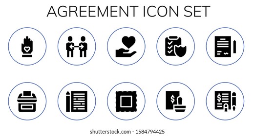 agreement icon set. 10 filled agreement icons.  Simple modern icons about  - Hand, Vote, Friendship, Sheet, Stamp, Contract, Agreement