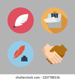 agreement icon set. vector set about quill, clipboard and handshake icons set.