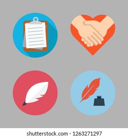 agreement icon set. vector set about handshake, clipboard and quill icons set.