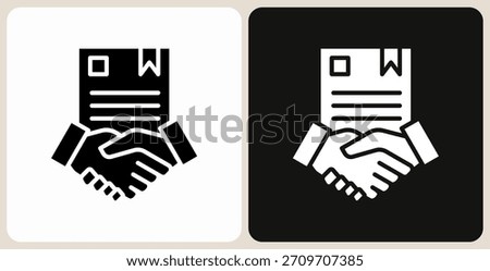 Agreement icon in simple glyph style, shown in black on white and white on dark.
