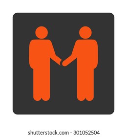 Agreement icon. This flat rounded square button uses orange and gray colors and isolated on a white background.