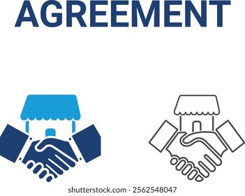 Agreement icons. Containing franchisee, license, royalties, chain, expansion, shop, business model, franchisor and more. Solid vector icons collection.