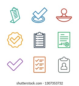agreement icons. Trendy 9 agreement icons. Contain icons such as clipboard, checklist, tick, ed document, stamp. agreement icon for web and mobile.