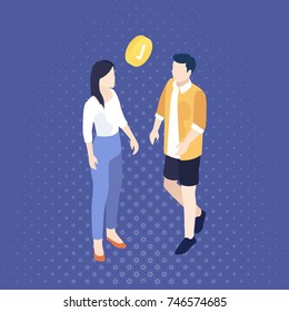 Agreement. Isometric people are discussing an arrangement. Concept business vector illustration