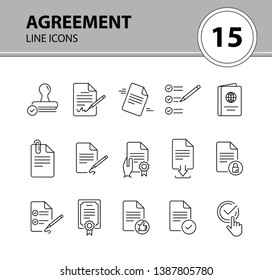 Agreement Line Icon Set. Certificate, Schedule, Paper. Documents Concept. Can Be Used For Topics Like Paperwork, Office, Business