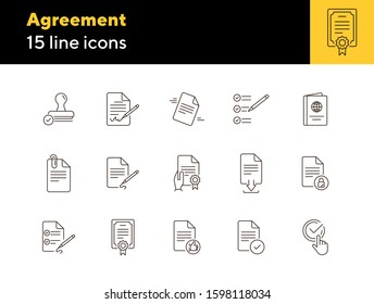 Agreement line icon set. Certificate, schedule, paper. Documents concept. Can be used for topics like paperwork, office, business