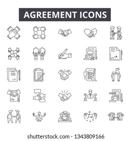 Iconos de línea de acuerdo. Signos de trazo editables. Iconos de concepto: contrato, asociación, acuerdo, éxito, oficina, etc. Ejemplos del esquema del acuerdo
