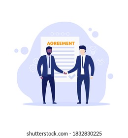 agreement, men in suits shaking hands, vector illustration
