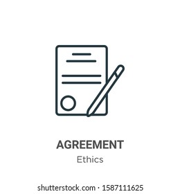 Agreement outline vector icon. Thin line black agreement icon, flat vector simple element illustration from editable ethics concept isolated on white background