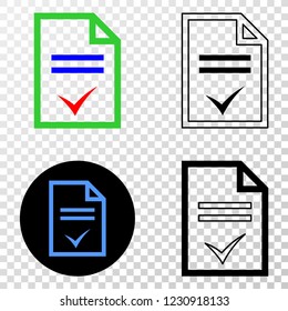 Agreement page EPS vector pictogram with contour, black and colored versions. Illustration style is flat iconic symbol on chess transparent background.