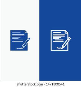 Agreement, Paper, Document, Note, Report Line and Glyph Solid icon Blue banner Line and Glyph Solid icon Blue banner. Vector Icon Template background