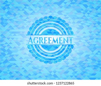 Agreement realistic light blue emblem. Mosaic background