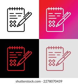 Agreement rejected thin line icon. Document with cross mark. Decline claim, form. Wrong information. Modern vector illustration.