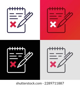 Agreement rejected thin line icon. Document with cross mark. Decline claim, form. Wrong information. Modern vector illustration.