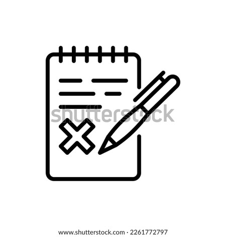 Agreement rejected thin line icon. Document with cross mark. Decline claim, form. Wrong information. Modern vector illustration.