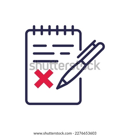 Agreement rejected thin line icon. Document with cross mark. Decline claim, form. Wrong information. Modern vector illustration.