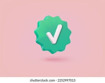 Agreement symbol of user approval and trust. Realistic check mark button. 3D Web Vector Illustrations.