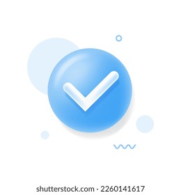 Agreement symbol of user approval and trust. Positive online voting and successful testing. 3D rendering Button. Checkmark icons. Vector illustration.