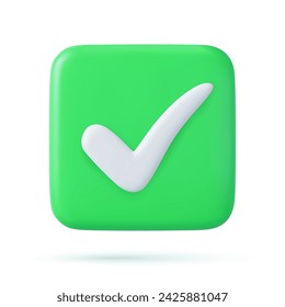 Agreement symbol of user approval and trust. Positive online voting and successful testing. 3D rendering Button. Checkmark icons. Vector illustration