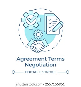 Agreement terms negotiation light blue concept icon. Finalizing contract conditions in business collaborations. Round shape line illustration. Abstract idea. Graphic design. Easy to use in article