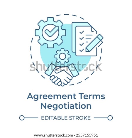 Agreement terms negotiation light blue concept icon. Finalizing contract conditions in business collaborations. Round shape line illustration. Abstract idea. Graphic design. Easy to use in article