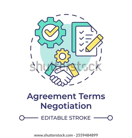 Agreement terms negotiation multi color concept icon. Finalizing contract conditions in business collaborations. Round shape line illustration. Abstract idea. Graphic design. Easy to use in article