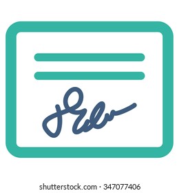 Agreement vector icon. Style is bicolor flat symbol, cobalt and cyan colors, rounded angles, white background.