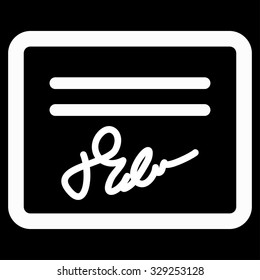 Agreement vector icon. Style is flat symbol, white color, rounded angles, black background.