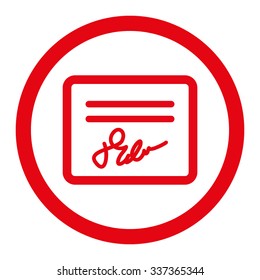 Agreement vector icon. Style is flat rounded symbol, red color, rounded angles, white background.